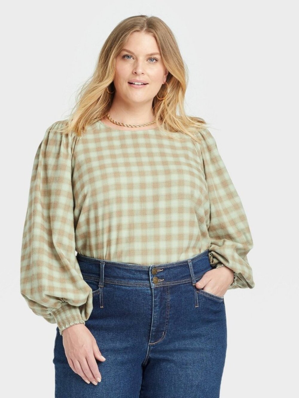 Ava & Viv Plus Size Womens Green Plaid Blouse New With Tags Size 2X